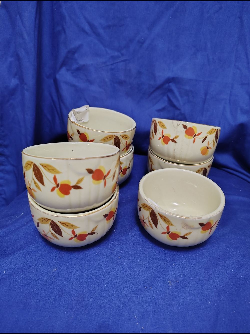 Vintage Floral Ceramic Dessert Bowls - Orange & Brown Fruit Motif (Set of 6)